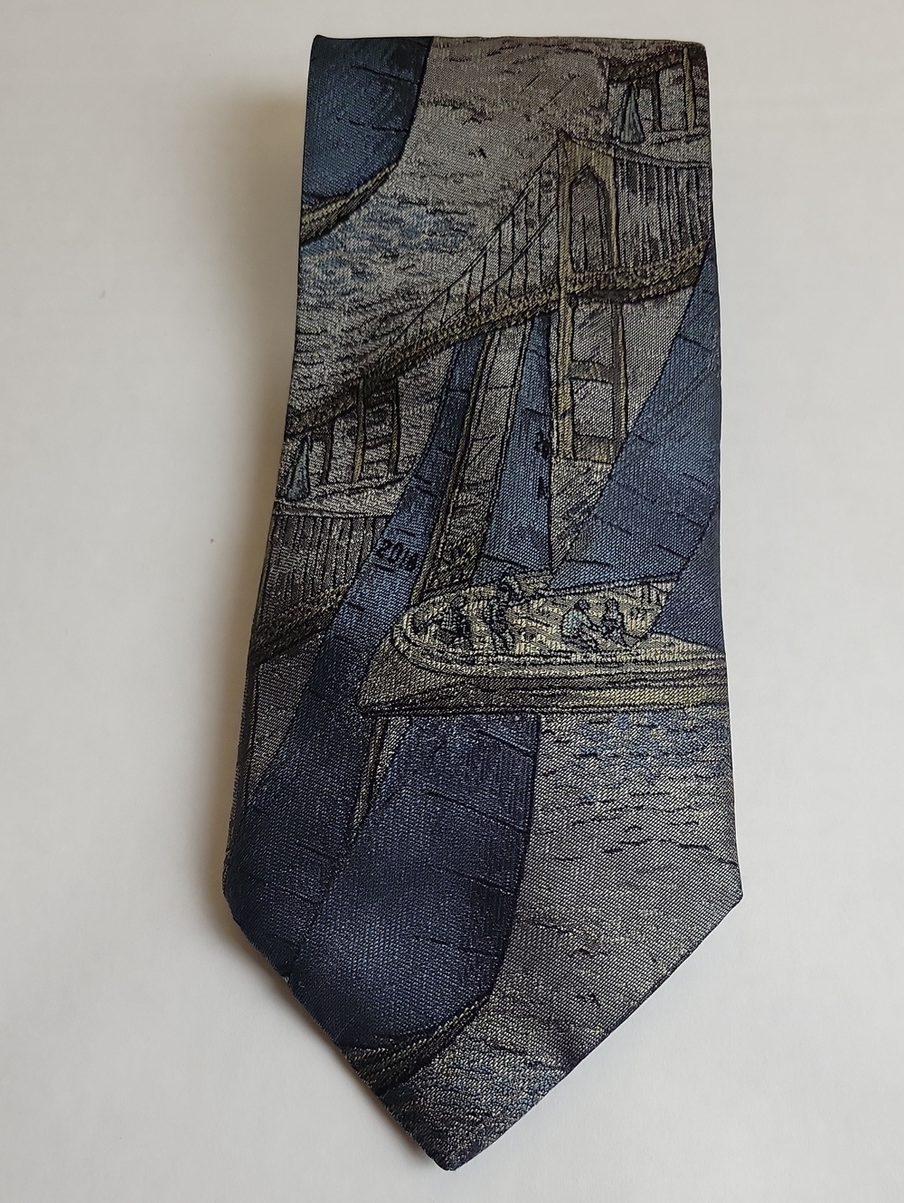 Fendi Men’s Silk Tie Blue Gray Architectural Scenic Designer Necktie Nautical